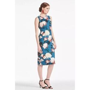 NWT Sachin & Babi Anna Teal Garden Printed Bows Sleeveless Cocktail Dress Size 2